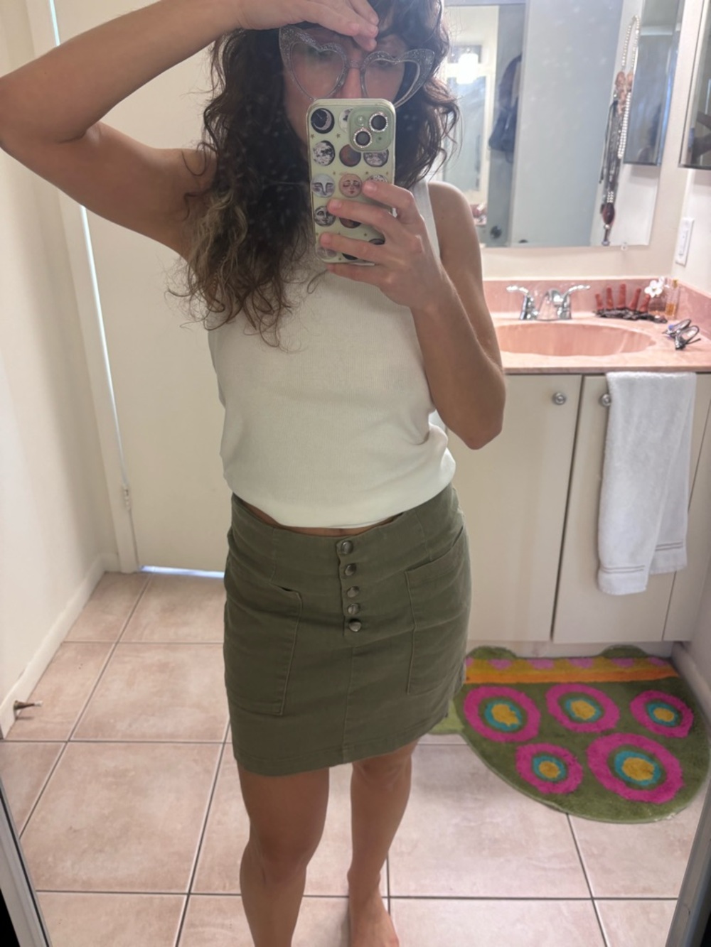 Francesca's Collections Olive Green Button-Front Pencil Mini Skirt